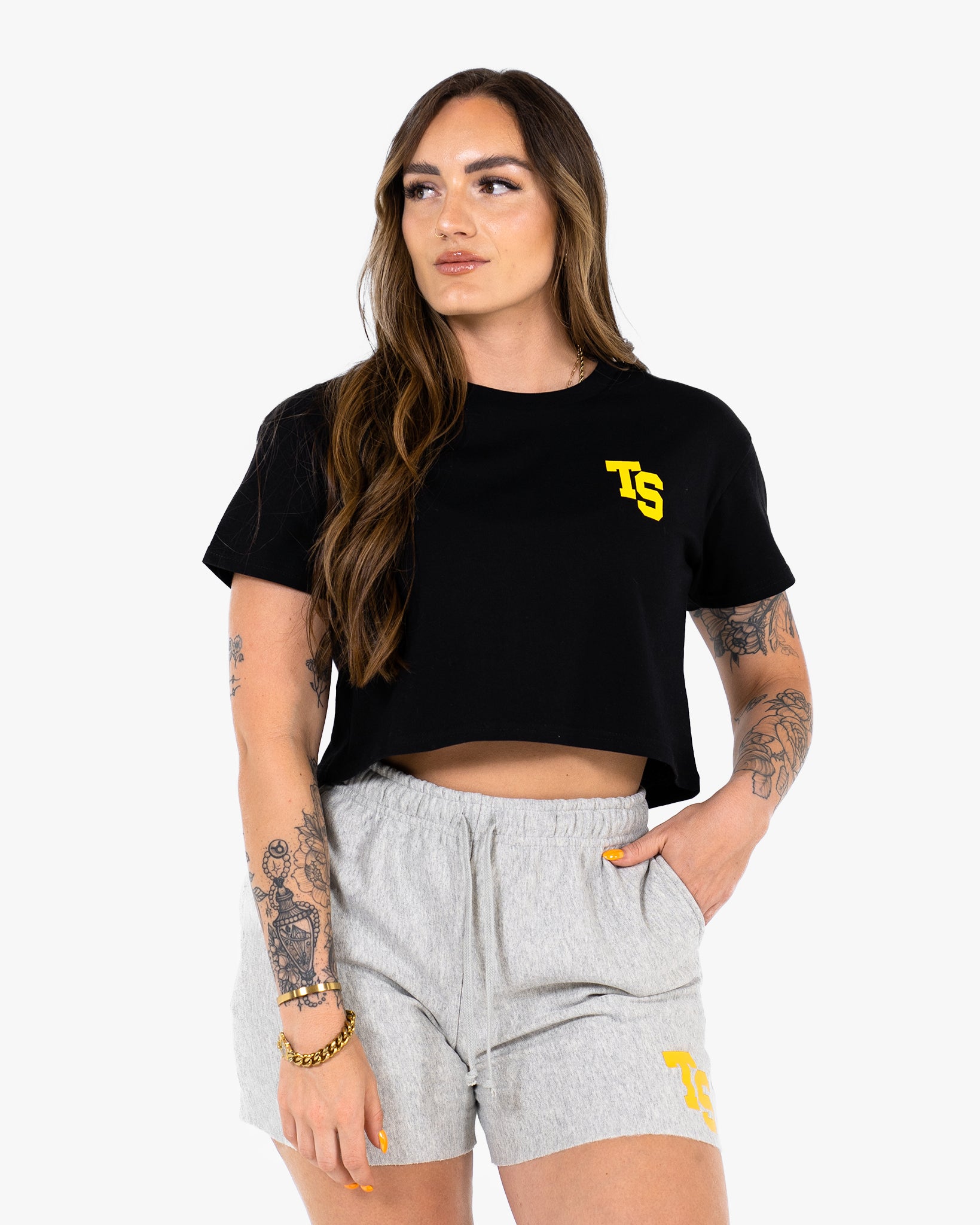 WKND Crop Tee - Black w/ Yellow